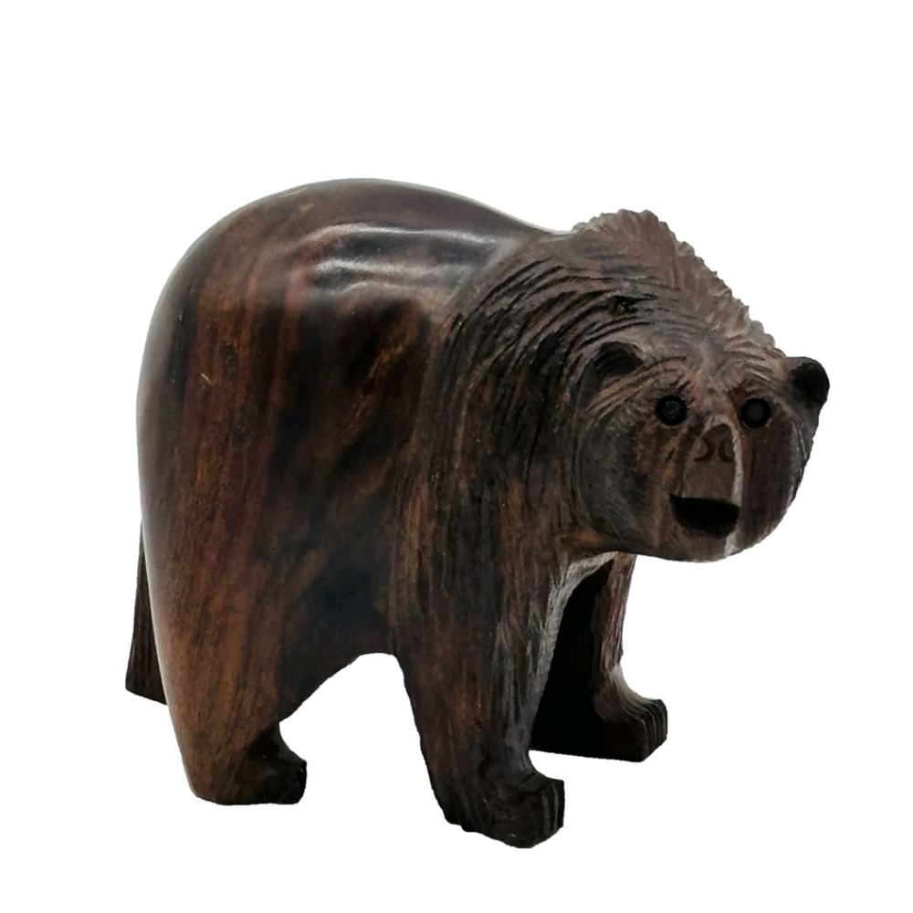 Hand Carved Wooden Bear Figurine Sculpture Folk Art Rustic Lodge Cabincore Decor